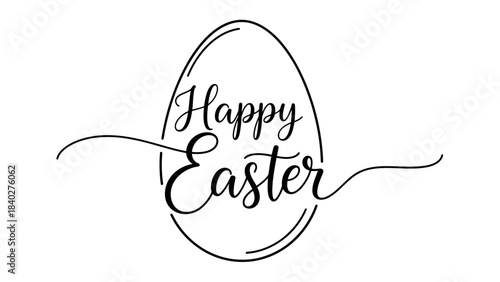 Elegant calligraphy happy easter greeting inside an easter egg outline on a white background