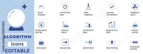 Algorithm Icons Data Process Machine Learning Analytics Workflow Set