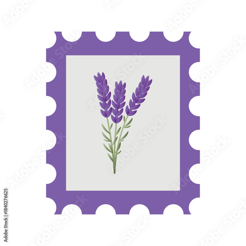 Vintage Postal Stamp with Lavender Minimalist Vector Illustration