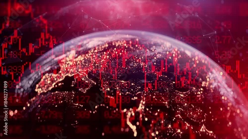 Red candles of the bearish stock market trading. Chart with falling prices. Exchange trading. Stop loss and liquidations. Decreasing trend and losses. Economic crisis. Recession and stock market crash