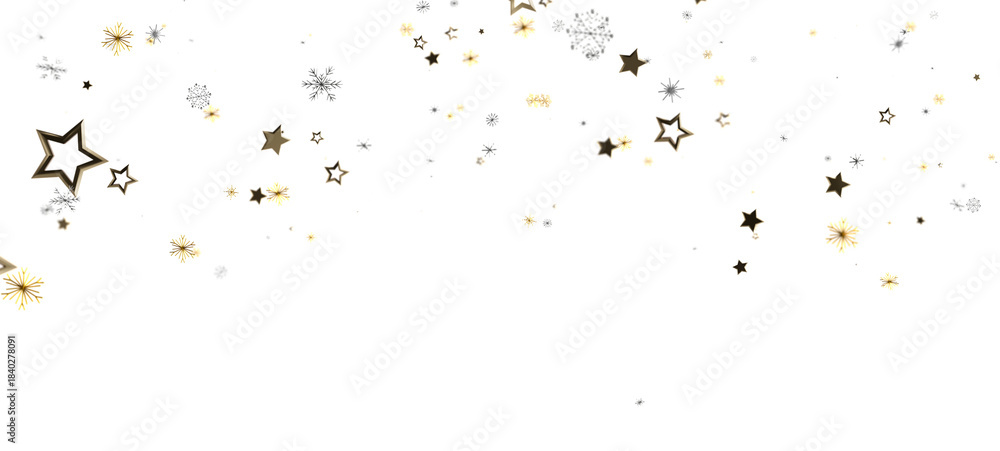 Obraz premium Festive background with golden stars and silver snowflakes, ideal for Christmas or New Year designs. Perfect for greeting cards and holiday prom