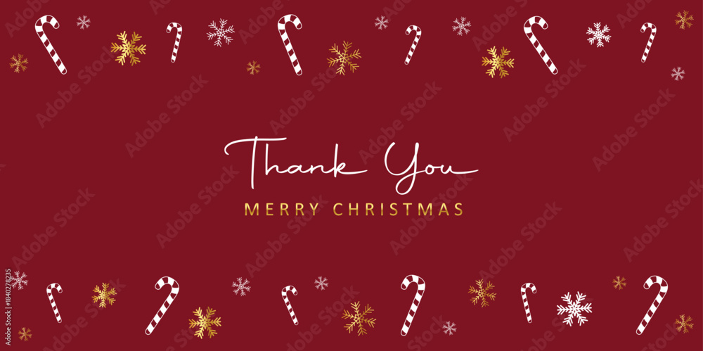 Fototapeta premium red christmas greeting card with snow flakes and candy cane vector illustration