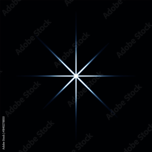 Sparkling star, vector glowing star light effect. Glitter magic star sparks, thin flare ignition