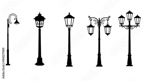 set of street lamps vector