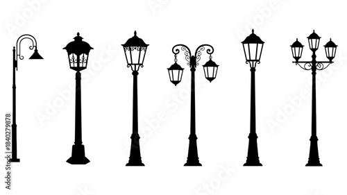 set of street lamps vector
