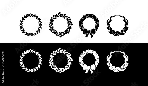 Diverse collection of decorative wreath icons for design elements
