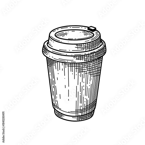 hand drawn takeaway paper coffee cup line art vector illustration