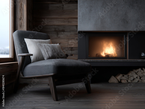 Scandinavian design-inspired interior of a cozy fireplace.