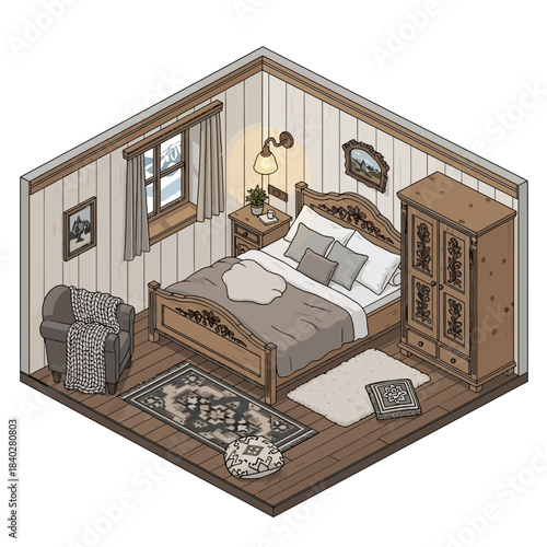 cozy rustic bedroom with wooden furniture and decorative accents for a warm home feel