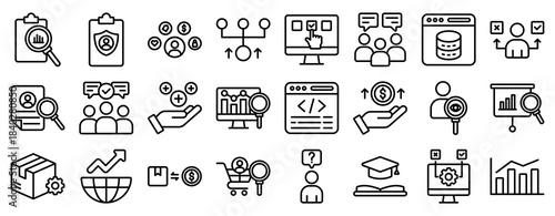 Market Analysis Icon Set Collection Outline Style. Vector illustration.