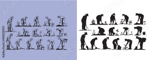 silhouette of a  farmers gardeners 