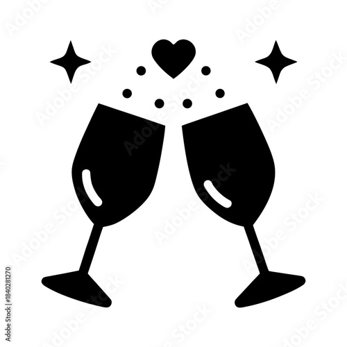 Cute Party Glasses Icon with Small Heart Sparkles on White.