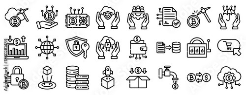 Decentralized Finance Icon Set Collection Outline Style. Vector illustration.