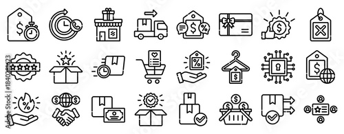 Online Discount Icon Set Collection Outline Style. Vector illustration.
