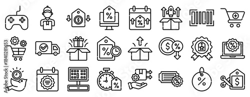 Shopping Day Icon Set Collection Outline Style. Vector illustration.