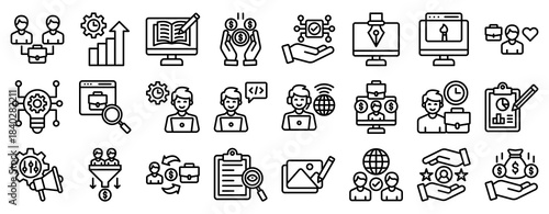 Freelance Work Icon Set Collection Outline Style. Vector illustration.