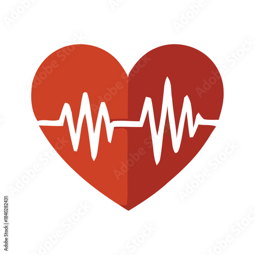 Vibrant graphic representation of a human heart featuring a clear white electrocardiogram (ECG) waveform, ideal for symbolizing health, wellness, and medical monitoring