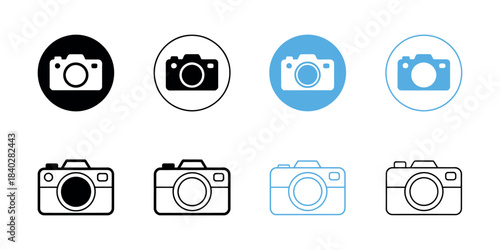 Minimal Camera Icon Set – Line Art Circular Photography Symbols for Apps and Web
