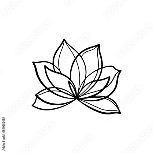 Line art illustration of a blooming lotus flower, symbol of purity, beauty, and spiritual enlightenment, on white background. isolated on transparent background