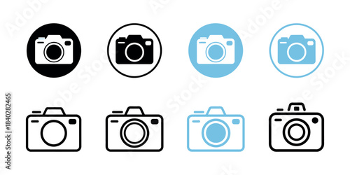Camera Icon Set in Minimal Vector Style: Circular Symbols and Line Art Designs for Modern Digital Interfaces