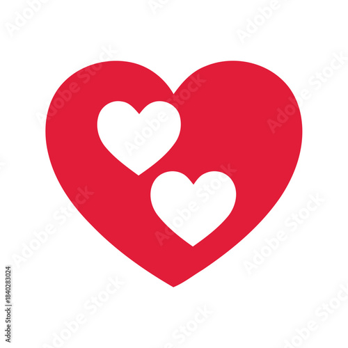 Stylized red heart graphic with two pristine white hearts nestled within, representing profound affection, romantic connection, and cherished family unity