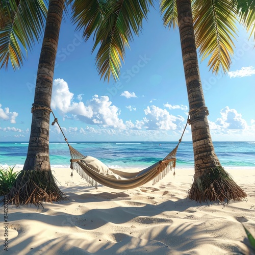 Tropical beach hammock under palm trees