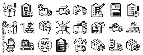 Order Fulfillment Icon Set Collection Outline Style. Vector illustration.