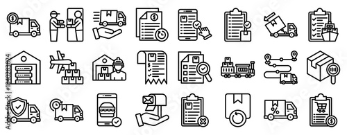 Inventory Management Icon Set Collection Outline Style. Vector illustration.
