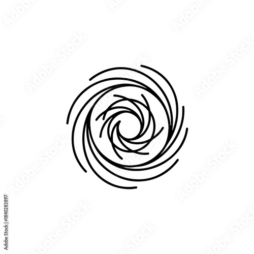 Abstract swirling vortex pattern of black lines on a white background, resembling a storm or galaxy. isolated on transparent background