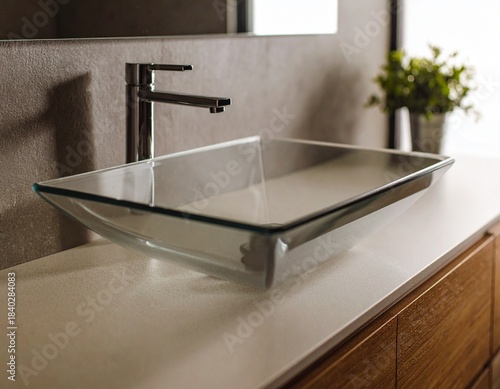 Futuristic glass steel sink on the bathroom modern interior