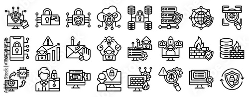 Digital Scurity Icon Set Collection Outline Style. Vector illustration.