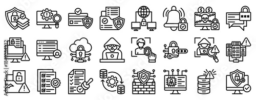 Cyber Security Icon Set Collection Outline Style. Vector illustration.