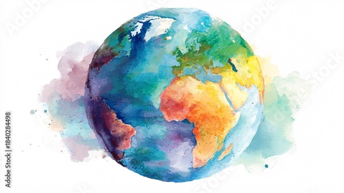 Colorful Watercolor Painting of Earth Globe with Soft Background