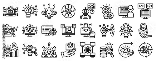 Technology Growth Icon Set Collection Outline Style. Vector illustration.