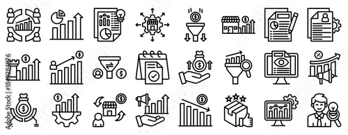 Sales Performance Icon Set Collection Outline Style. Vector illustration.