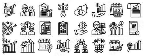 Sales Analysis Icon Set Collection Outline Style. Vector illustration.