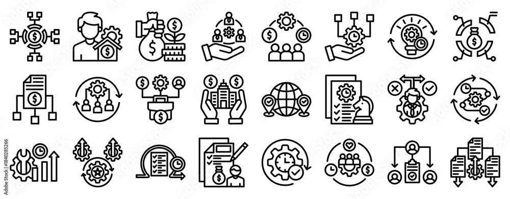 Fototapeta premium Resource Allocation Icon Set Collection Outline Style. Vector illustration.