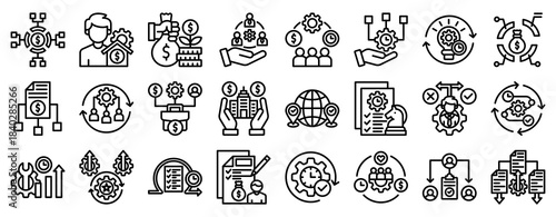 Resource Allocation Icon Set Collection Outline Style. Vector illustration.