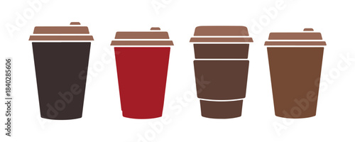 Set of disposable coffee cups. Different kinds of paper cups. Vector icons in a simple flat style on a white background.

