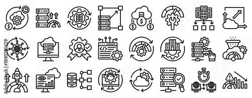 Cloud Optimization Icon Set Collection Outline Style. Vector illustration.