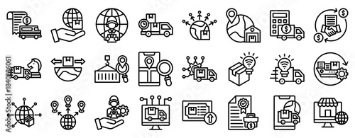 Global Delivery Icon Set Collection Outline Style. Vector illustration.