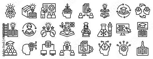 Knowledge Transfer Icon Set Collection Outline Style. Vector illustration.