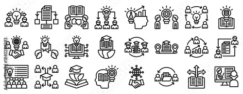 Knowledge Sharing Icon Set Collection Outline Style. Vector illustration.