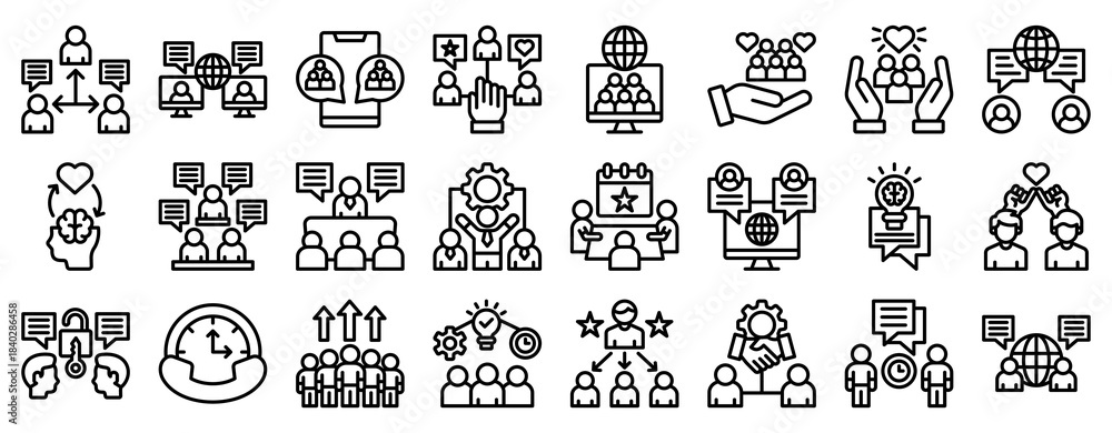Fototapeta premium Social Interaction Icon Set Collection Outline Style. Vector illustration.