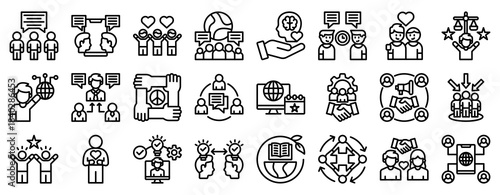 Social Engagement Icon Set Collection Outline Style. Vector illustration.