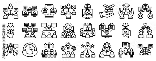 Social Interaction Icon Set Collection Outline Style. Vector illustration.