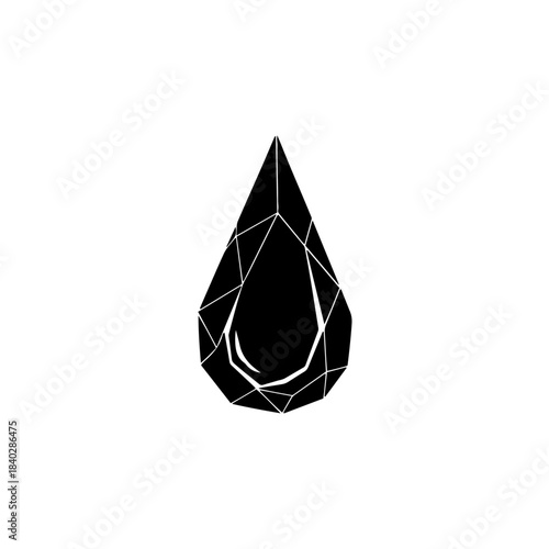 Stylized black faceted gemstone illustration. minimalist geometric design of a teardrop shaped jewel. elegance and luxury. isolated on transparent background
