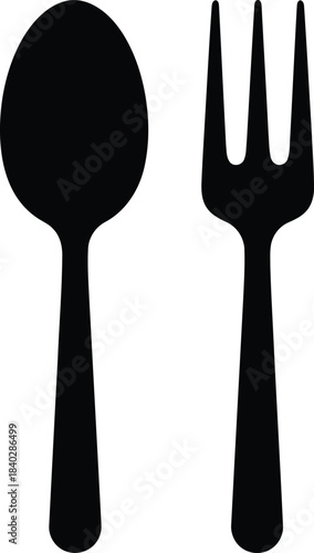 Black silhouette of a spoon and fork on white background 2