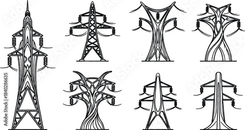 Collection of Electricity Towers and Pylons Illustrations