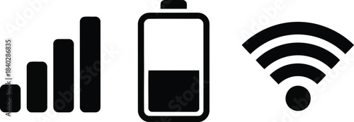 Signal strength battery and wifi icons signal strength bars